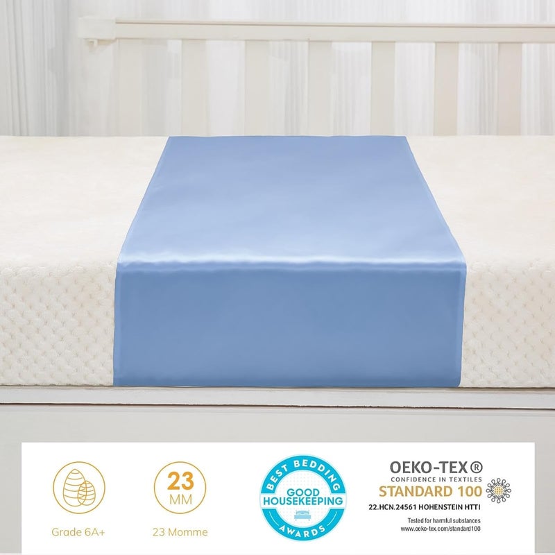 PROMEED 23 Momme Silk Bassinet Sheet for Baby Hair, No More Bed Head and Baby Bald Spots, 100% Mulberry Silk Crib Sheets for Baby Boy/Girl (Blue) - Image 3